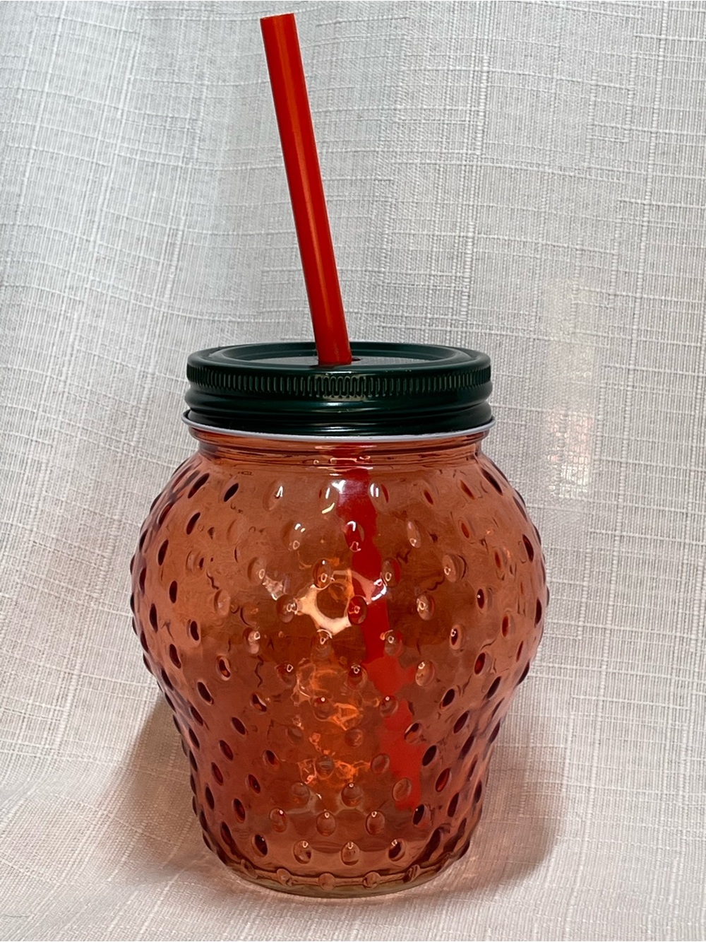 Strawberry Textured Glass Tumbler Pink Cup Lid Straw Cottagecore